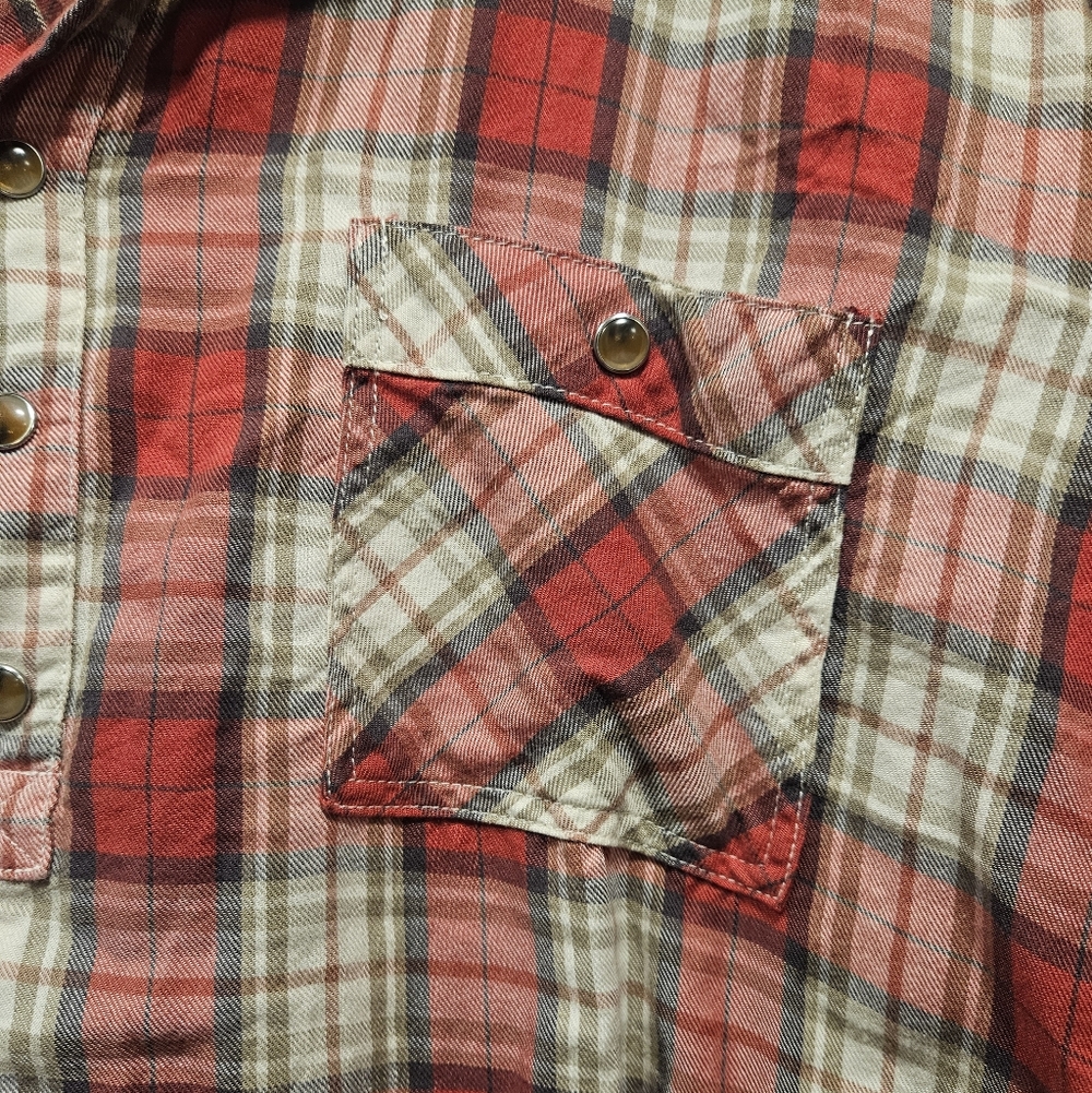 Haute Hippie Red Plaid Flannel Pullover Henley XS Boho Grunge Western Chic - Picture 4 of 7